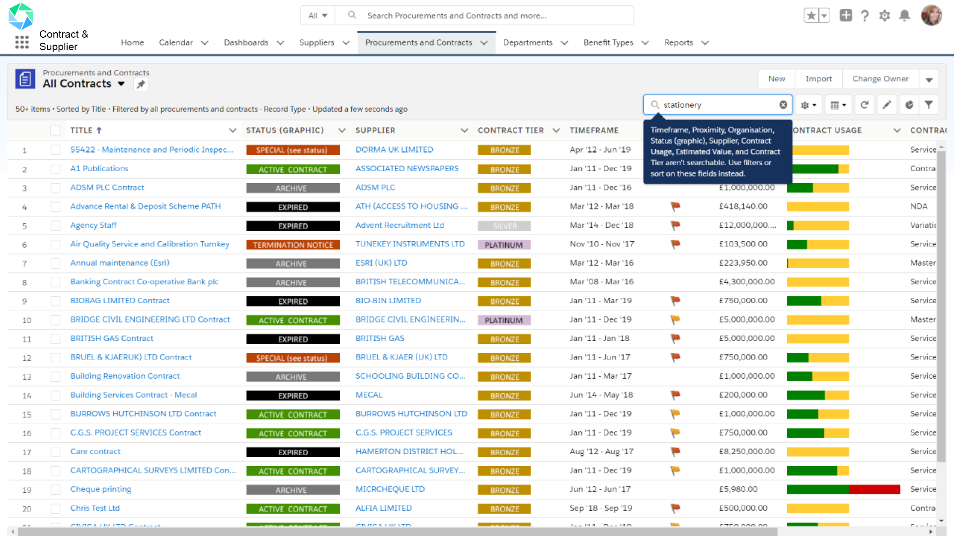 screenshot of Atamis Procurement Software